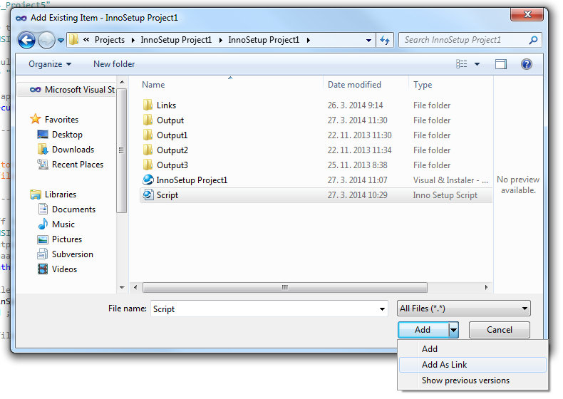 Adding existing items 'as Link'