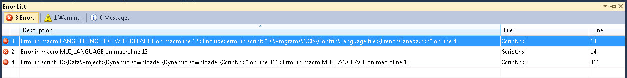 Recursive NSIS errors